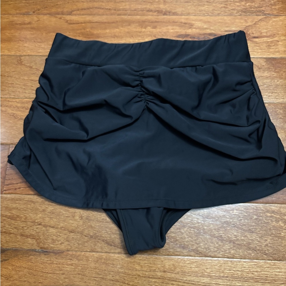 Unique Vintage Black Swim Skirt Bikini Bottom
